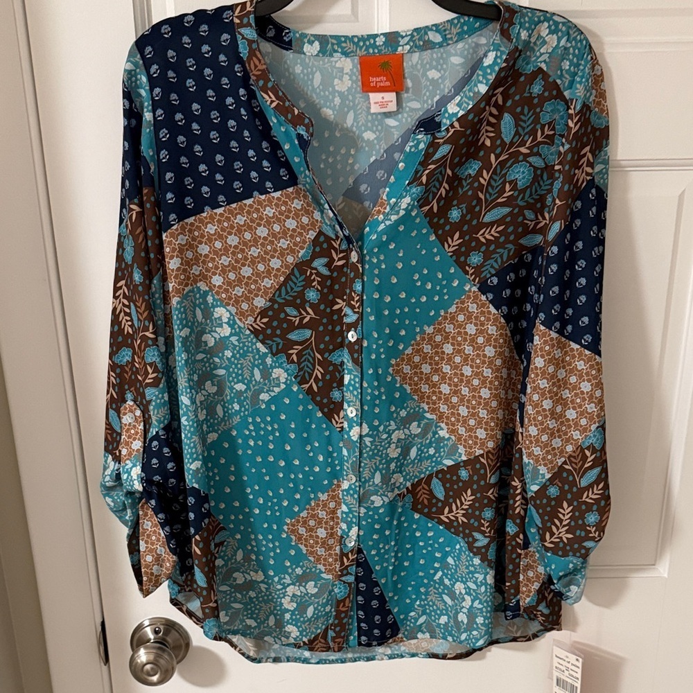 Hearts of Palm Women’s Patchwork Floral Button-Front Blouse NEW